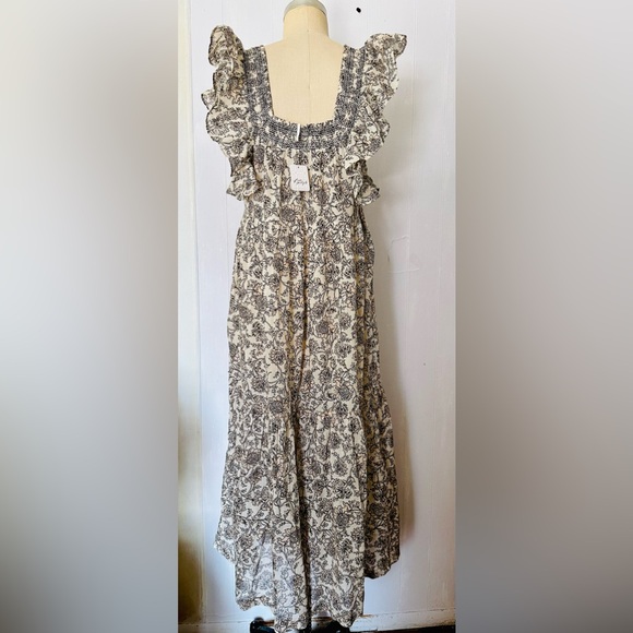 FREE PEOPLE BONITA MIDI DRESS FLORAL TEA COMBO BLUSH BEIGE BLACK L NWT - Picture 7 of 12
